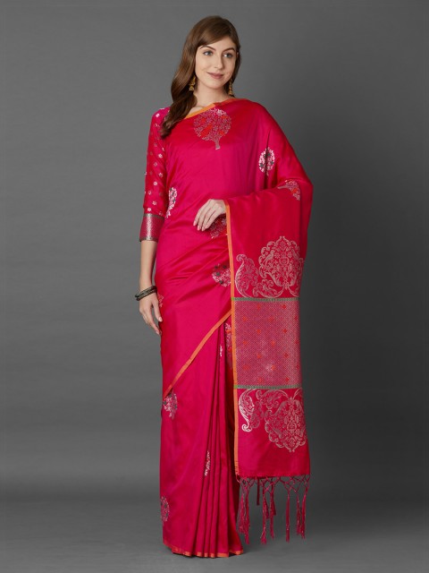 

Mitera Pink Silk Blend Woven Design Banarasi Saree