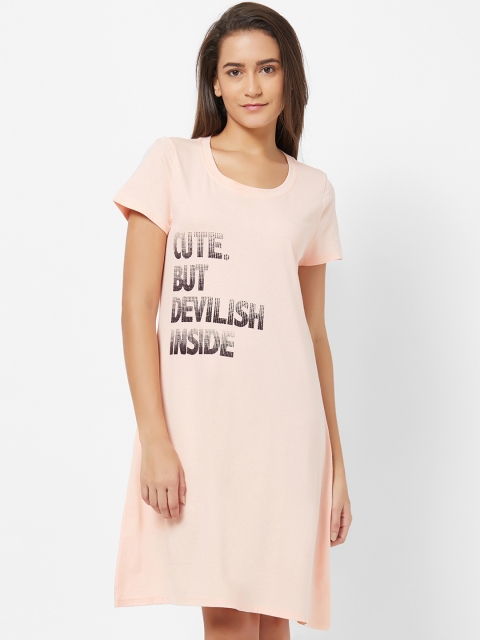 

Soie Women's Pink Printed Nightdress NT-98, Peach