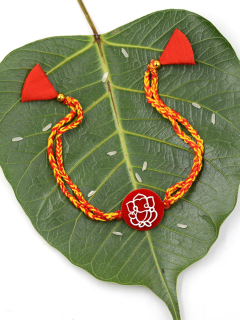 

Krafted With Happiness Red & Orange Plastic Handcrafted Rakhi