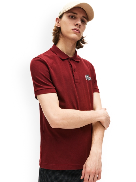 

Lacoste Men Maroon Slim Fit Printed Polo Collar T-shirt