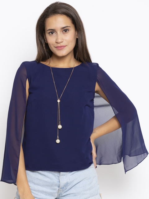 

Iti Women Navy Blue Solid Cape Top