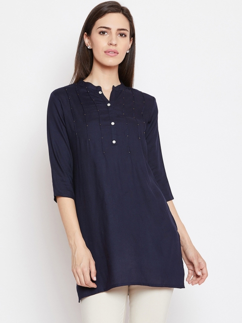 

FABNEST Women Navy Blue Solid Kurti