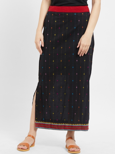 

Fusion Beats Black Embroidered Straight Skirt