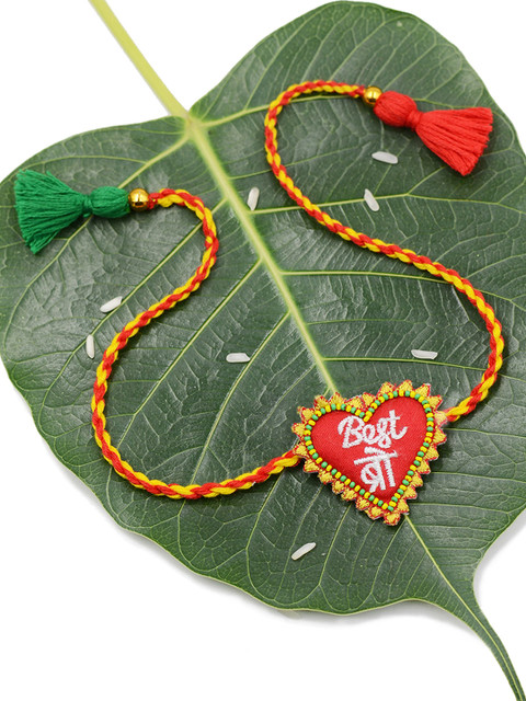 

Krafted With Happiness Red & Yellow Best Bro Hand-Embroidered Rakhi