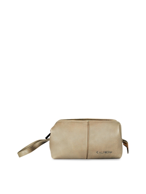 

Calfnero Unisex Beige Textured Genuine Leather Toiletry Pouch