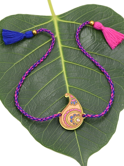 

Krafted With Happiness Multicoloured Wooden Paisley Shaped Rakhi, Multi