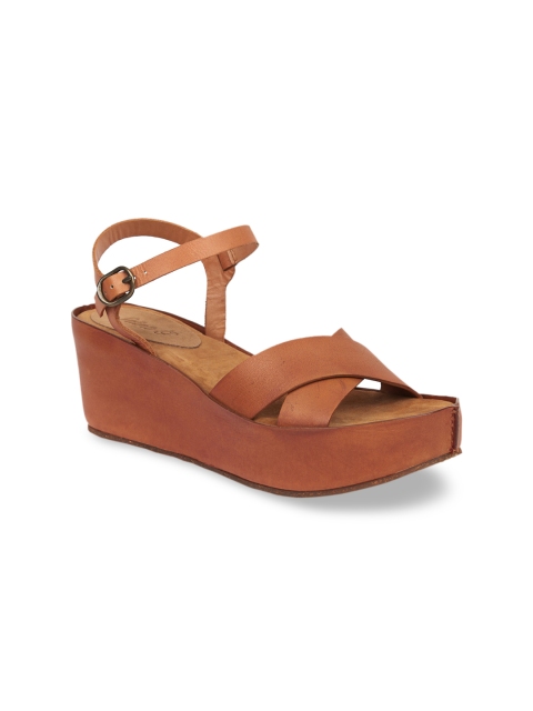 

Saint G Women Tan Brown Leather Solid Sandals