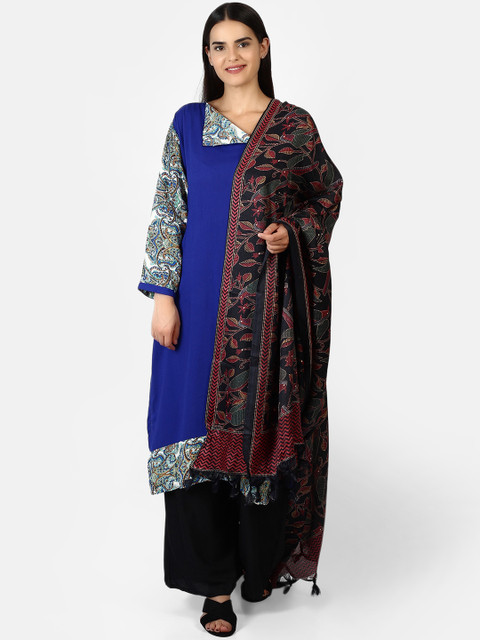 

amraoo Women Black & Maroon Printed Dupatta