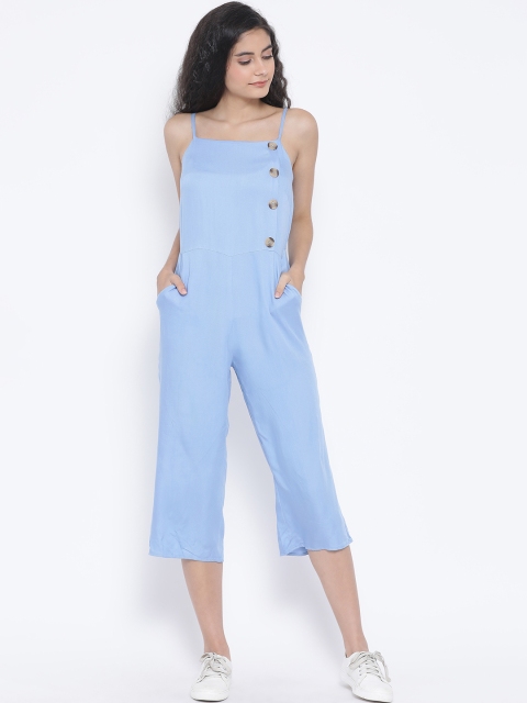 

Oxolloxo Women Blue Solid Buttoned Capri Jumpsuit