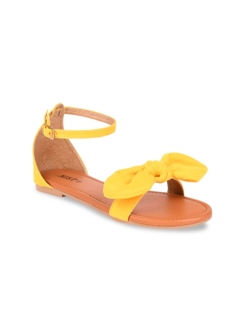 

GNIST Women Yellow Solid Suede Open Toe Flats
