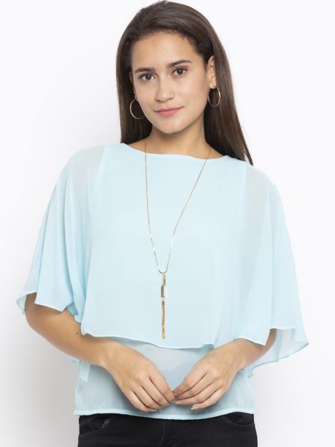 

Iti Women Turquoise Blue Solid Cape Top