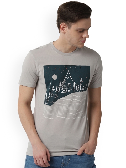 

Peter England Casuals Men Grey Printed Round Neck T-shirt