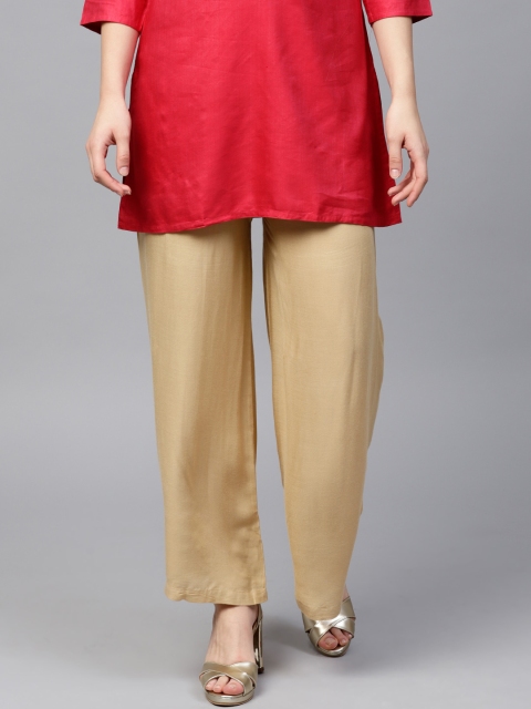 

PINKSKY Women Beige Solid Straight Palazzos