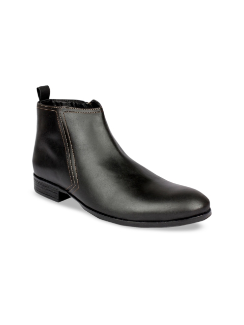 

Egoss Men Black Solid Leather Mid-Top Flat Boots