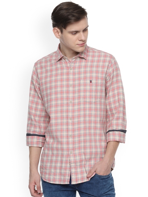 

Louis Philippe Jeans Men Pink & Beige Slim Fit Checked Casual Shirt