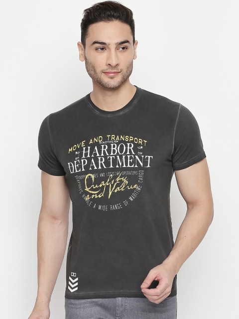 

ZIDO Men Charcoal Printed Round Neck T-shirt