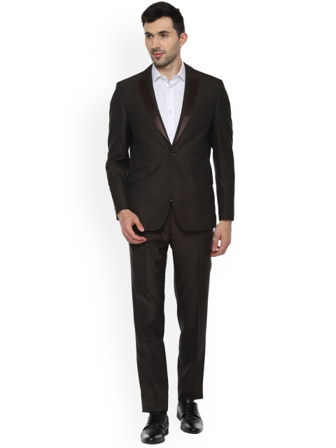 

Van Heusen Men Brown Self-Design Slim-Fit Single-Breasted Formal Suit