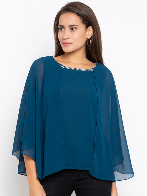

Iti Women Teal Embellished Cape Top