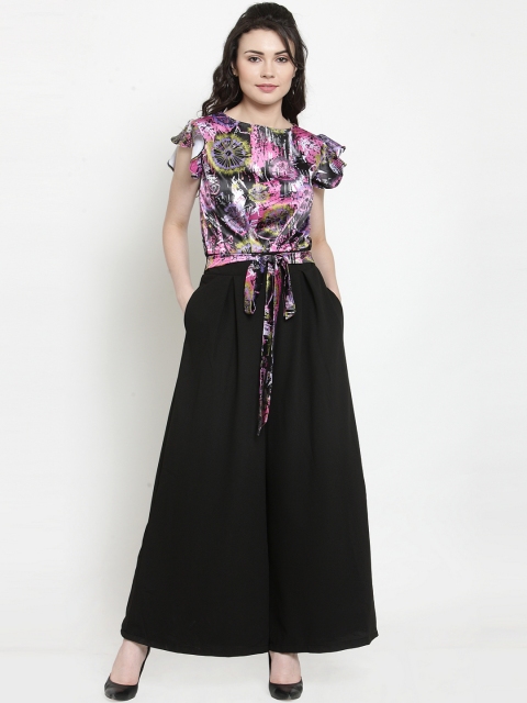

Just Wow Women Black & Pink Printed Basic Jumpsuit