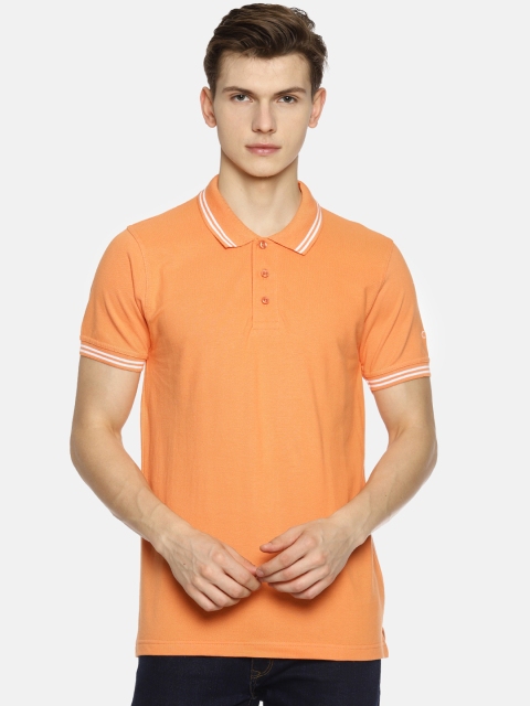 

OBOW Men Orange Solid Polo Collar Pure Cotton T-shirt