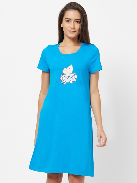 

Soie Women's Blue Printed Nightdress NT-98