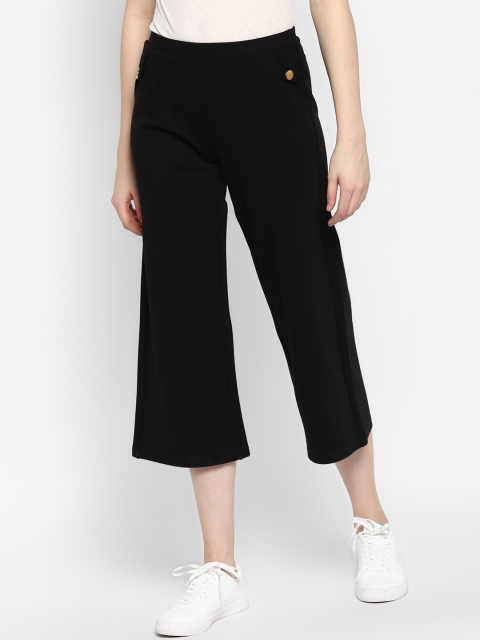 

FOSH Women Black Loose Fit Solid Culottes