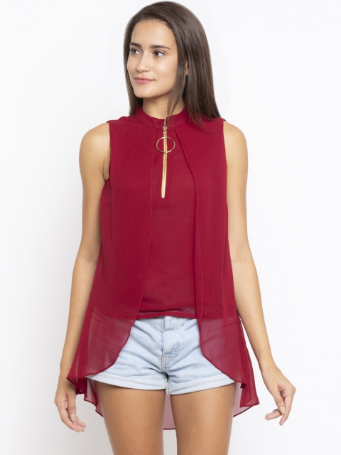 

Iti Women Maroon Solid Layered High-Low Top