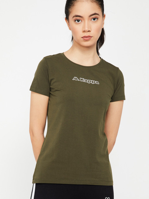 

Kappa Women Olive Green Solid Round Neck T-shirt