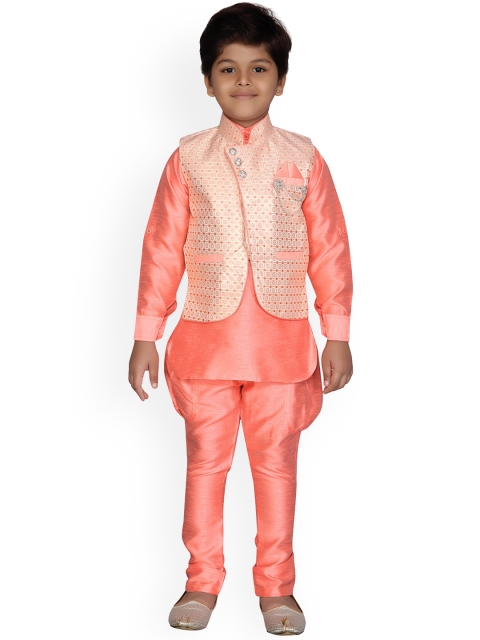 

Aj DEZInES Boys Peach-Coloured Self Design Kurta with Pyjamas