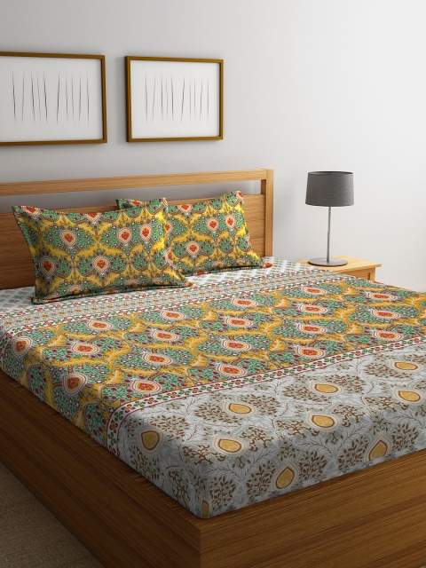 

BOMBAY DYEING Maroon & Blue Abstract 300 TC Cotton 1 King Bedsheet with 2 Pillow Covers