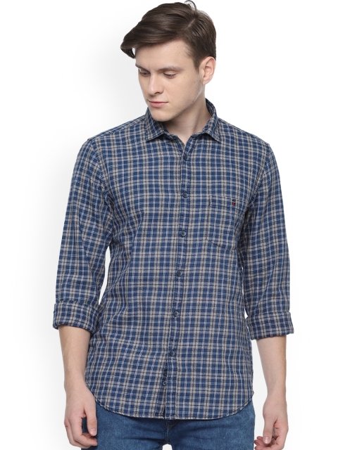 

Louis Philippe Jeans Men Blue & Off-White Skinny Fit Checked Casual Shirt