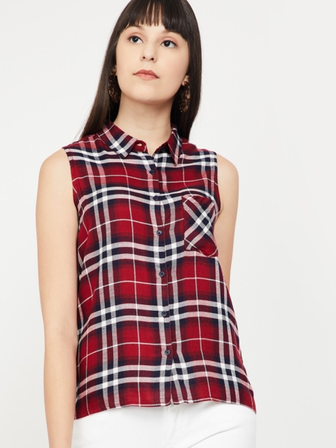 

Fame Forever by Lifestyle Women Maroon Regular Fit Checked Casual Shirt