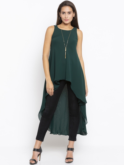 

Iti Women Green Solid High-Low Top
