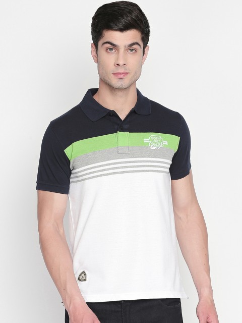 

ZIDO Men Multicoloured Striped Polo Collar T-shirt, Multi