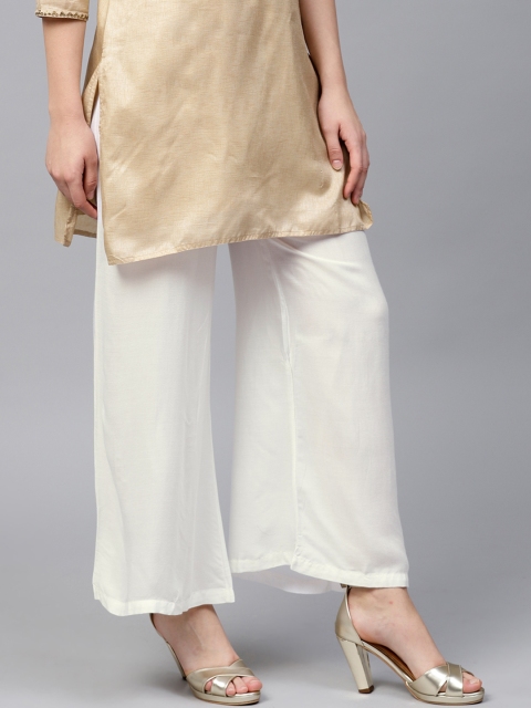 

PINKSKY Women White Solid Straight Palazzos