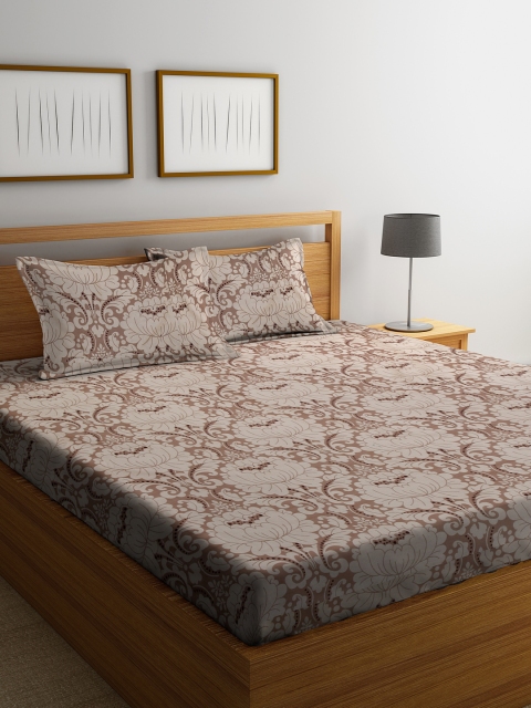 

BOMBAY DYEING Beige Abstract 300 TC Cotton 1 King Bedsheet with 2 Pillow Covers