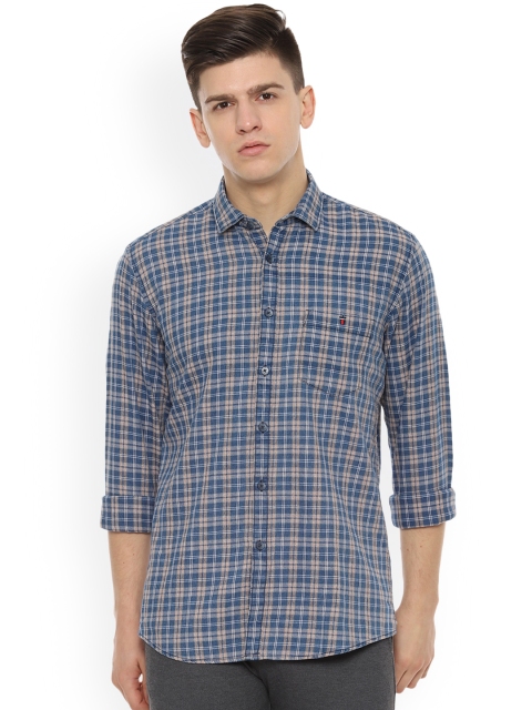 

Louis Philippe Jeans Men Blue & Off-White Slim Fit Checked Casual Shirt