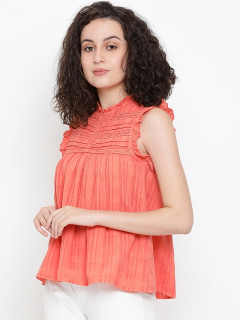 

Oxolloxo Women Coral Pink Self Design A-Line Top