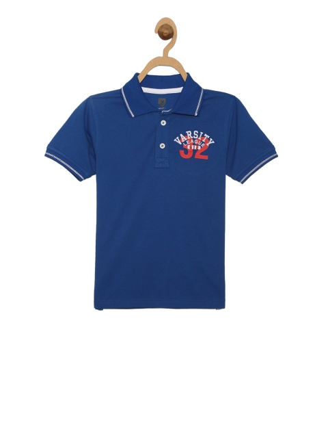 612 league Boys Blue Solid Polo Collar T-shirt