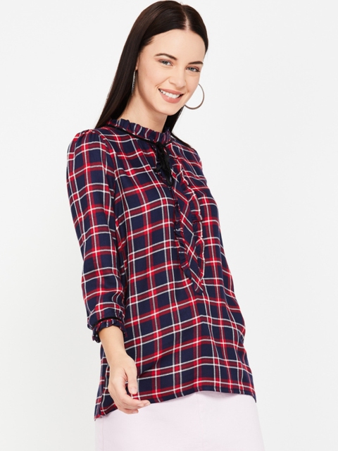 

Fame Forever by Lifestyle Women Red & Navy Blue Regular Fit Checked Casual Shirt