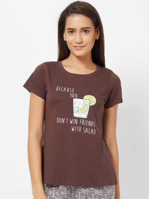 

Soie Women Brown Printed Lounge T-shirts