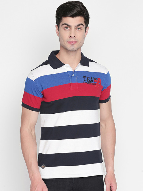 

ZIDO Men Multicoloured Striped Polo Collar T-shirt, Multi