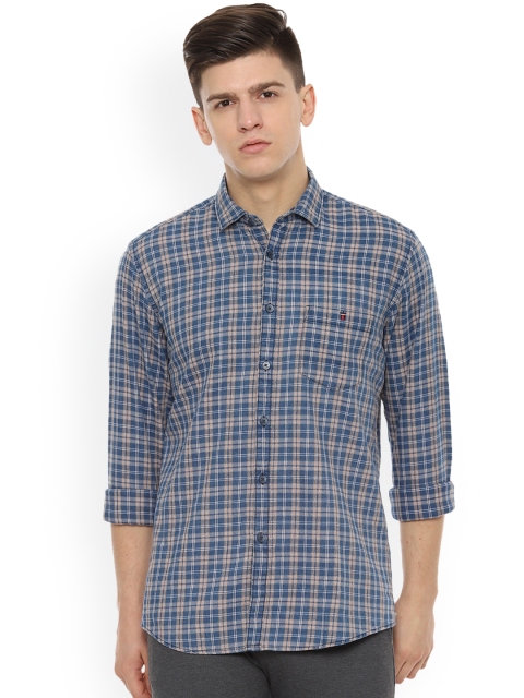 

Louis Philippe Jeans Men Blue & Beige Slim Fit Checked Casual Shirt