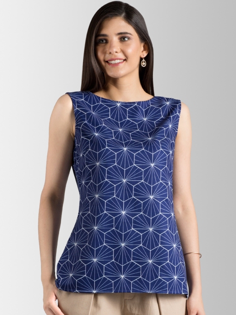 

FableStreet Women Navy Blue Printed Top