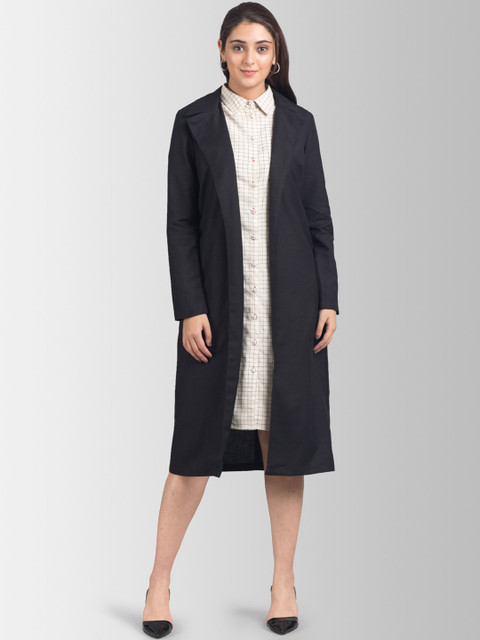 

FableStreet Women Black Solid Longline Jacket