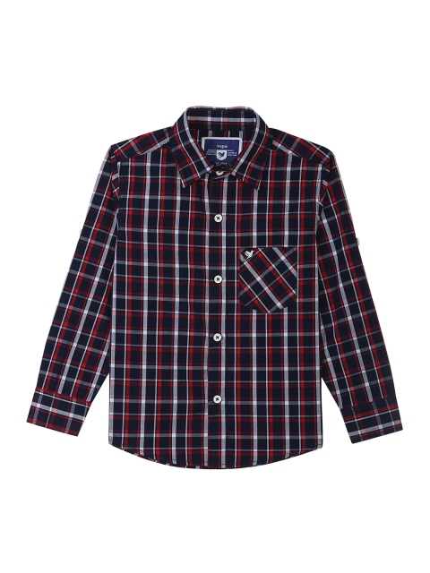 

612 league Boys Navy Blue & Red Regular Fit Checked Casual Shirt