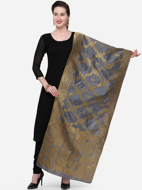

mf Women Grey & Gold-Toned Woven Design Dupatta