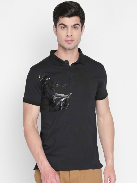 

ZIDO Men Navy Blue Printed Polo Collar T-shirt