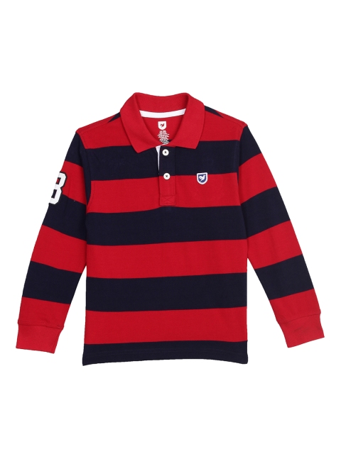 

612 league Boys Red Striped Polo Collar T-shirt