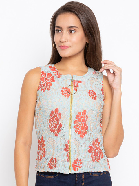 

Iti Women Blue Self Design Top